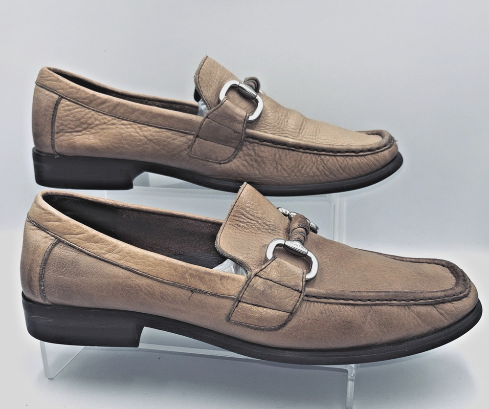 Calvin Klein Tan Leather Nash Horsebit Loafers Mens Moc Square Toe Size 9.5 GUC